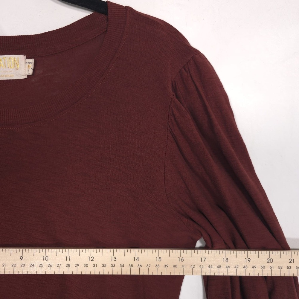 NATION‎ LTD Burgundy Pima Cotton Blouse Long Sleeve Smocked Cuff Women M - Picture 3 of 8